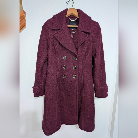 Ivanka Trump Rich Plum Burgundy Wool Trench Coat, Sz 10 - Picture 1 of 10